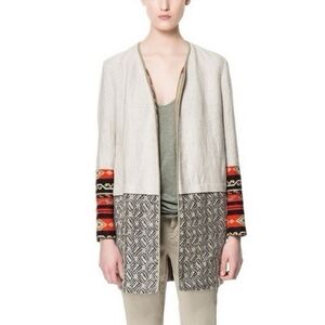 Zara Linen Blend Embroidered Boho Southwestern Long Jacket Women's Size Small